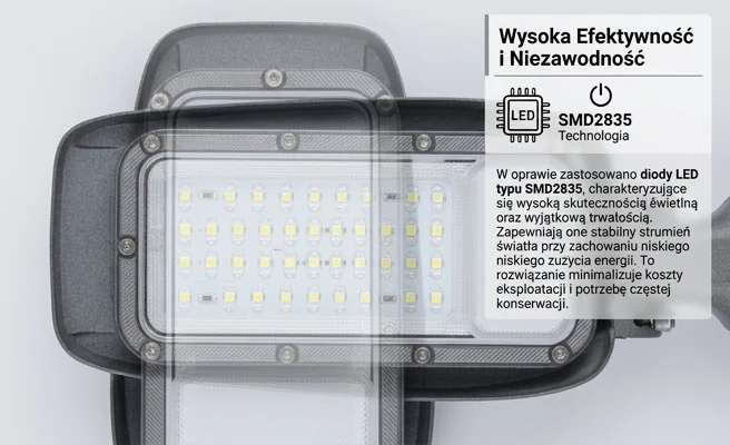 Lampa uliczna LED SMD2835 Eco Light EC20402, szara, prostokątna głowica, zdjęcie produktowe