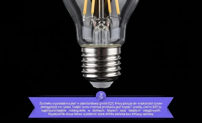 Żarówka LED line LITE z gwintem E27 kod 133370, widok frontalny, czarne tło