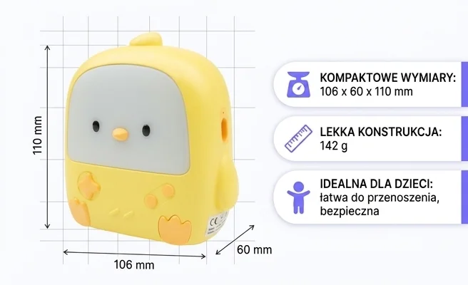 MARY'S Lampka LED kurczaczek MW20541 jako lampka nocna do pokoju dziecięcego, zdjęcie produktowe na białym tle