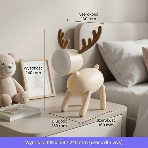 Lampka nocna Jelonek MW20536 – zdjęcie produktowe z wymiarami 169 x 159 x 240 mm
