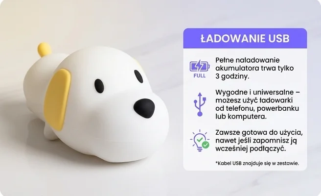 Lampka LED piesek ECO LIGHT MW20539 z szybkim ładowaniem przez USB – zdjęcie produktowe