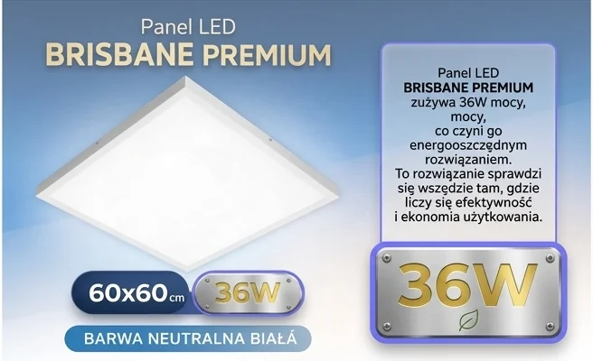 Panel LED BRISBANE PREMIUM 60x60 36W KOBI 001559 energooszczędny, widok centralny