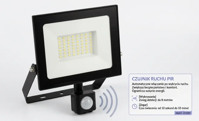 Naświetlacz LED z czujnikiem ruchu PIR Lumino 203389 - automatyczne sterowanie, zdjęcie produktowe