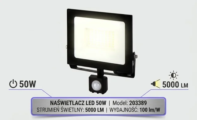 Naświetlacz LED 50W 5000lm Lumino 203389 - wysoka moc i jasność, zdjęcie produktowe