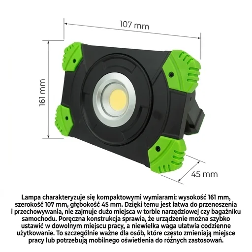 Lampa robocza LED ECO LIGHT EC20689 – kompaktowe wymiary, zdjęcie produktowe