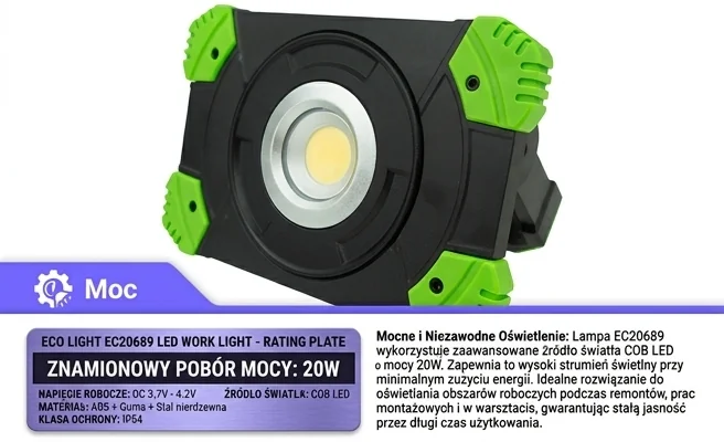 Lampa robocza LED ECO LIGHT EC20689 – źródło światła LED o mocy 20W, zdjęcie produktowe