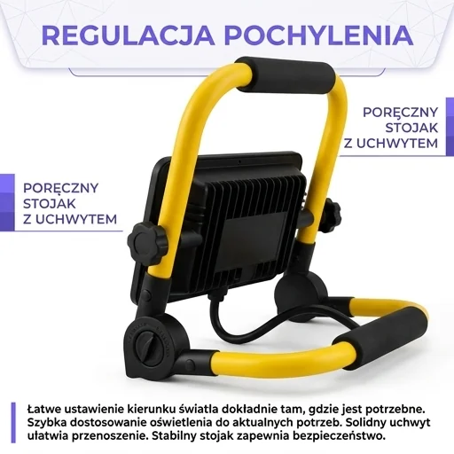 Naświetlacz LED Eko-Light EKN0732 z wyeksponowanym uchwytem i stojakiem, zdjęcie produktowe na białym tle.