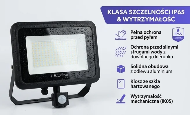 LED line LITE Naświetlacz PHOTON 100W 4000K 10000lm 203747 - obudowa z kroplami wody, klasa szczelności IP65