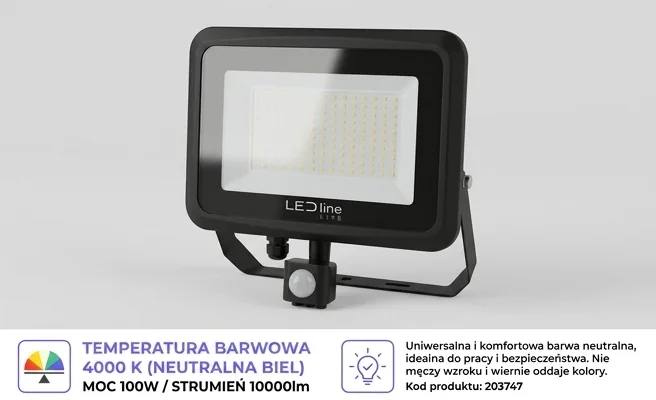 LED line LITE Naświetlacz PHOTON 100W 4000K 10000lm 203747 - podkreślona neutralna barwa światła 4000K