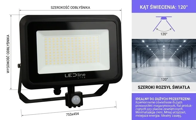 LED line LITE Naświetlacz PHOTON 100W 4000K 10000lm 203747 - szeroka powierzchnia świecąca, kąt świecenia 120 stopni