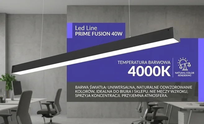 Oprawa LED 4000K Led Line PRIME FUSION kod 475848 świecąca neutralnym białym światłem w biurze