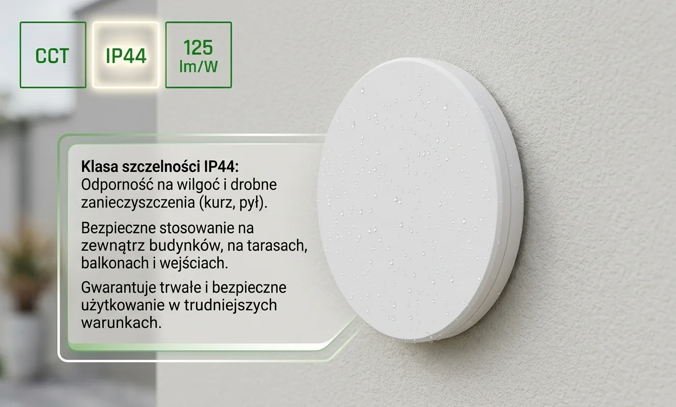 Biała oprawa LED PIATTA 9W CCT 230V IP44 SLI003039CCT_PW odporna na wilgoć, krople wody na powierzchni