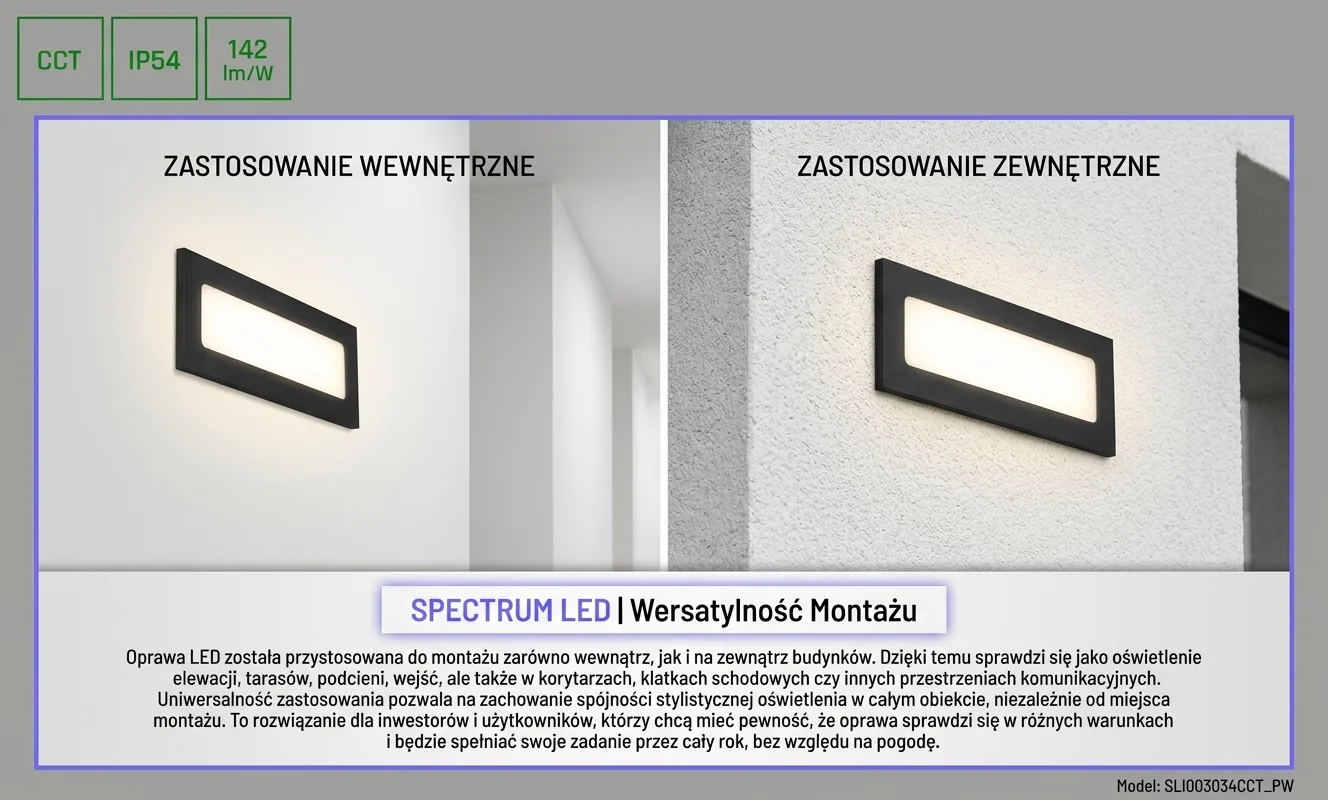 Oprawa LED Spectrum LED SLI003034CCT_PW, montaż na elewacji i w korytarzu, zdjęcie produktu 159645