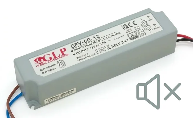 Zasilacz LED GPV-60-12 GLP, chłodzenie pasywne, cicha praca, zdjęcie produktowe, kod GPV-60-12