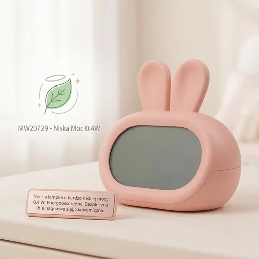 Budzik królik MW20729 energooszczędny 0,4 W, różowa lampka nocna, zdjęcie produktowe