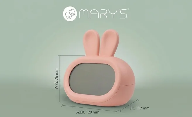 Budzik królik MW20729 kompaktowe wymiary 120x117x76 mm, różowa lampka nocna, zdjęcie produktowe
