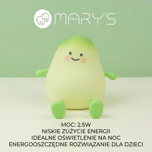 MARY'S Lampka nocna LED Mango MW61046 – zbliżenie na energooszczędną lampkę LED 2.5 W, zielona, matowa, na jasnym tle