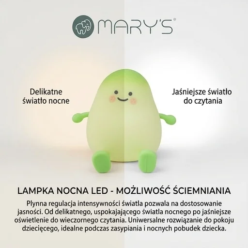 MARY'S Lampka nocna LED Mango MW61046 – lampka z funkcją ściemniania, dwa poziomy jasności, zielona, na jasnym tle