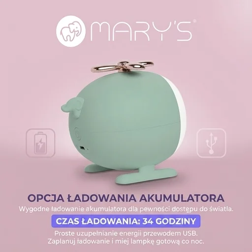 Lampka nocna helikopter MW61054 z symbolem ładowania USB, zielona