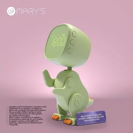 Lampka z akumulatorem 1200mAh MARY'S BUDZIK ROBO DINO ZIELONY MW61059 - realistyczne zdjęcie bez widocznych przewodów