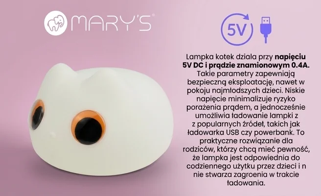 Lampka nocna LED kotek MW61097 z bezpiecznym napięciem 5V - zdjęcie produktowe