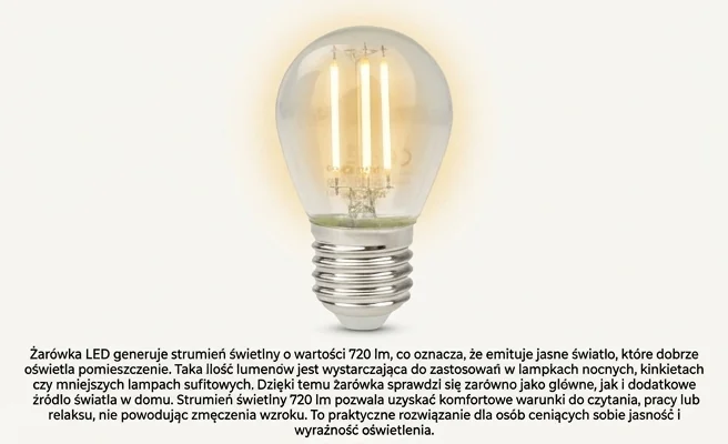 Żarówka LED kulista ECO LIGHT EC61250 720 lm, efekt rozświetlenia, zdjęcie produktowe na jasnym tle