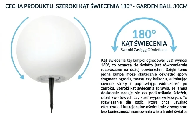 Lampka ogrodowa LED GARDEN BALL 30cm 003696 Kobi Design szeroki kąt świecenia na białym tle