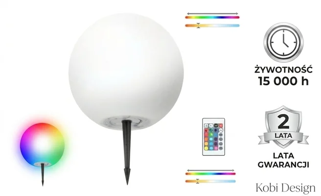 Lampka ogrodowa LED GARDEN BALL 30cm 003696 Kobi Design długowieczność i gwarancja na białym tle