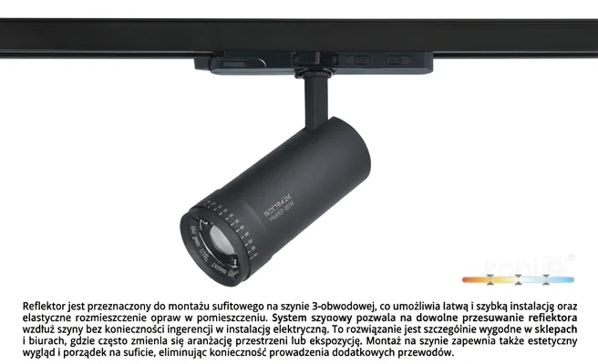 Reflektor LED montaż sufitowy szyna 3-obwodowa czarny Kobi Pro 001829 – zdjęcie produktowe