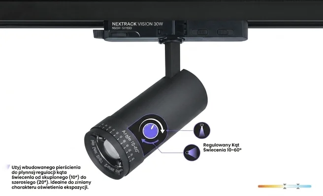 Reflektor szynowy LED regulowany kąt świecenia 10-60° Kobi Pro 001829 – zdjęcie produktowe