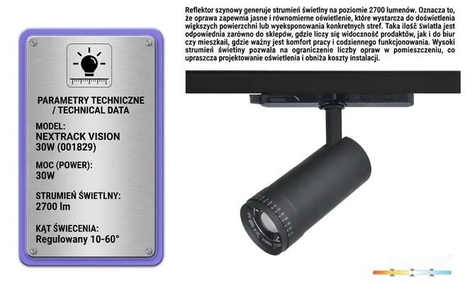 Reflektor szynowy LED 2700 lm czarny Kobi Pro 001829 – zdjęcie produktowe