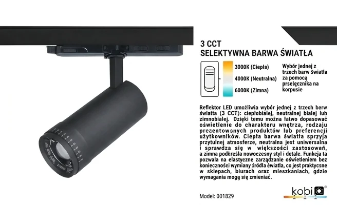 Reflektor LED 3 CCT czarny Kobi Pro 001829 – zdjęcie produktowe na białym tle