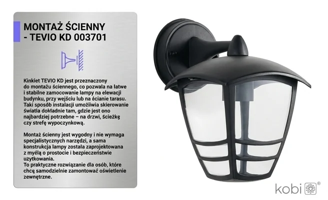 Kinkiet TEVIO KD 003701 czarny, montaż ścienny, widok na uchwyt