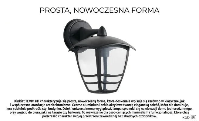 Nowoczesny czarny kinkiet TEVIO KD 003701 na białym tle, minimalistyczny design