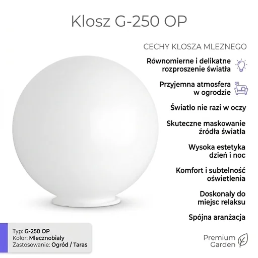 Klosz ogrodowy G-250 OP Su-Ma w mlecznym kolorze - zdjęcie produktowe