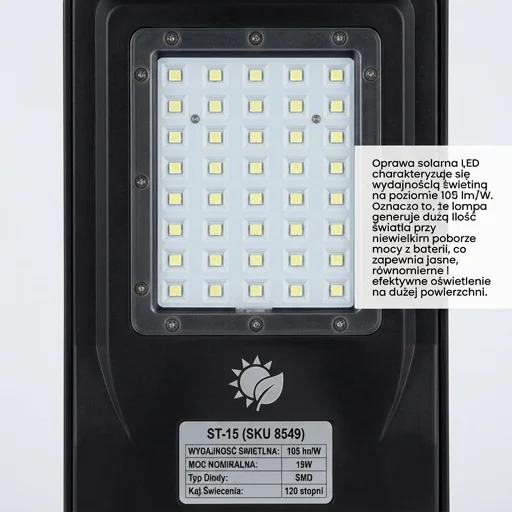 Oprawa solarna LED 15W ST-15 SKU 8549 V-TAC – panel LED, wysoka wydajność 105 lm/W, zdjęcie produktowe