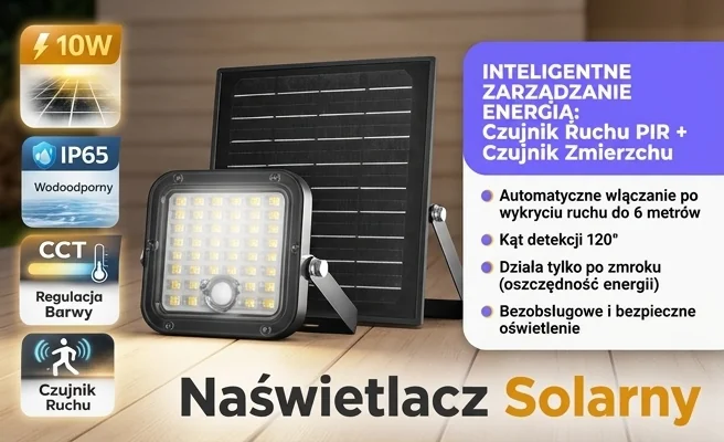 Naświetlacz solar LED MHCS 10W 2CCT IP65 Kobi Premium 170421 – detal czujnika ruchu i zmierzchu, zdjęcie produktowe