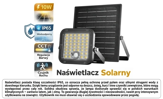 Naświetlacz solar LED MHCS 10W 2CCT IP65 Kobi Premium 170421 – cecha: klasa szczelności IP65, zdjęcie produktowe