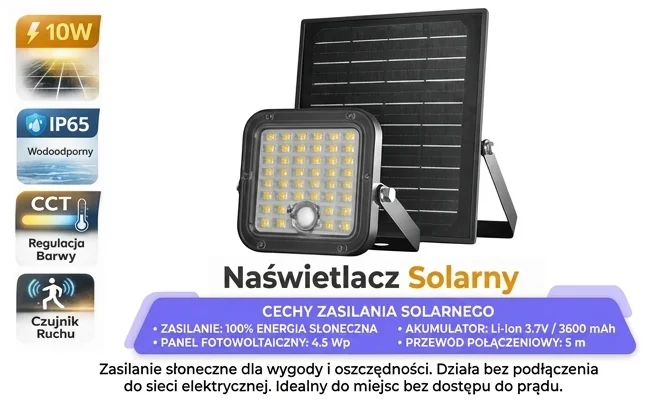 Naświetlacz solar LED MHCS 10W 2CCT IP65 Kobi Premium 170421 – panel solarny i naświetlacz LED, cecha: zasilanie solarne, zdjęcie produktowe
