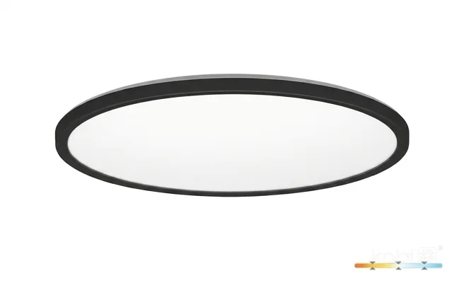 Plafon LED NIVERA CIRCLE 32W 3CCT IP54 czarny Kobi Premium kod 171117 – wizualizacja montażu sufitowego na realistycznym zdjęciu produktowym.