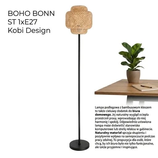 Lampa podłogowa BOHO BONN ST 1xE27 Kobi Design 171456 przy biurku - aranżacja do biura domowego