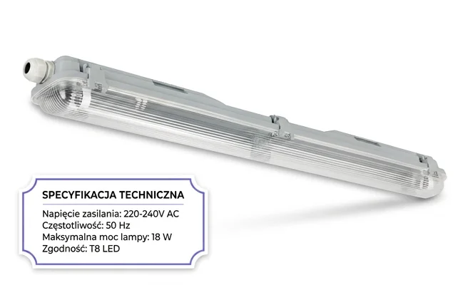 Oprawa LED VANTA 1xT8 60cm szara ABS/PS LITE 203860-II - zdjęcie cechy zasilania 220-240V