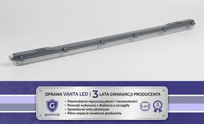 Oprawa LED VANTA 1xT8 IP65 150cm szara 203907-II, widok z boku, 3 lata gwarancji producenta Led Line.