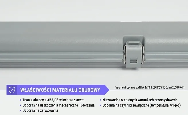 Detal powierzchni obudowy oprawy LED VANTA 1xT8 IP65 150cm szara 203907-II z tworzywa ABS/PS.