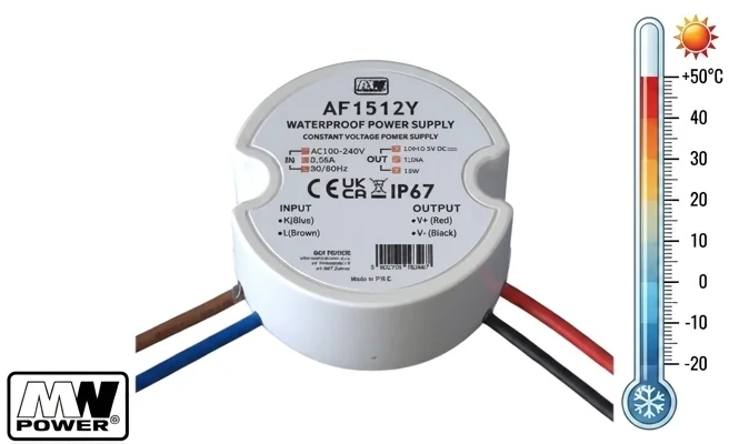 Zasilacz LED MW Power AF1512Y – zakres temperatury pracy -20/+50°C, zdjęcie produktowe