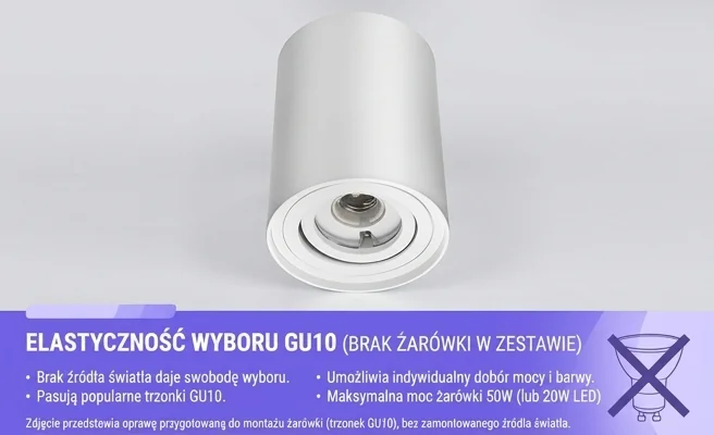 Oprawa natynkowa Domeno 163-uniw na jedną żarówkę GU10, biała, zdjęcie produktowe