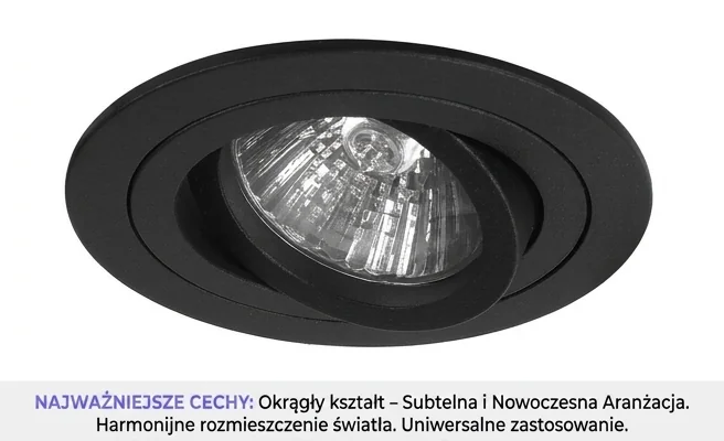 Okrągła czarna oprawa halogenowa Domeno MINI TUBA 226-uniw, widok z dołu, cecha: okrągły kształt