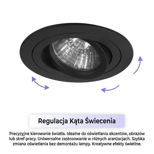Czarna oprawa halogenowa Domeno MINI TUBA 226-uniw z regulacją kąta świecenia, widok produktowy