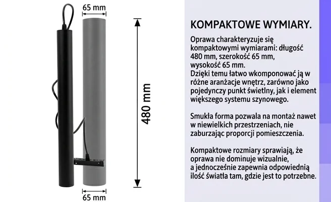Kompaktowa oprawa LED Sopel DDDX-B10, kod produktu 491-uniw, długość 480 mm, szerokość 65 mm, wysokość 65 mm, na białym tle