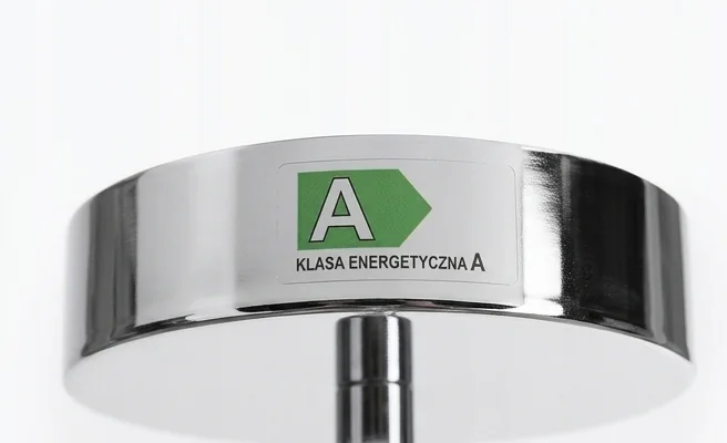 Klasa energetyczna A lampy Domeno 509-uniw, zbliżenie na oznaczenie, zdjęcie produktowe.